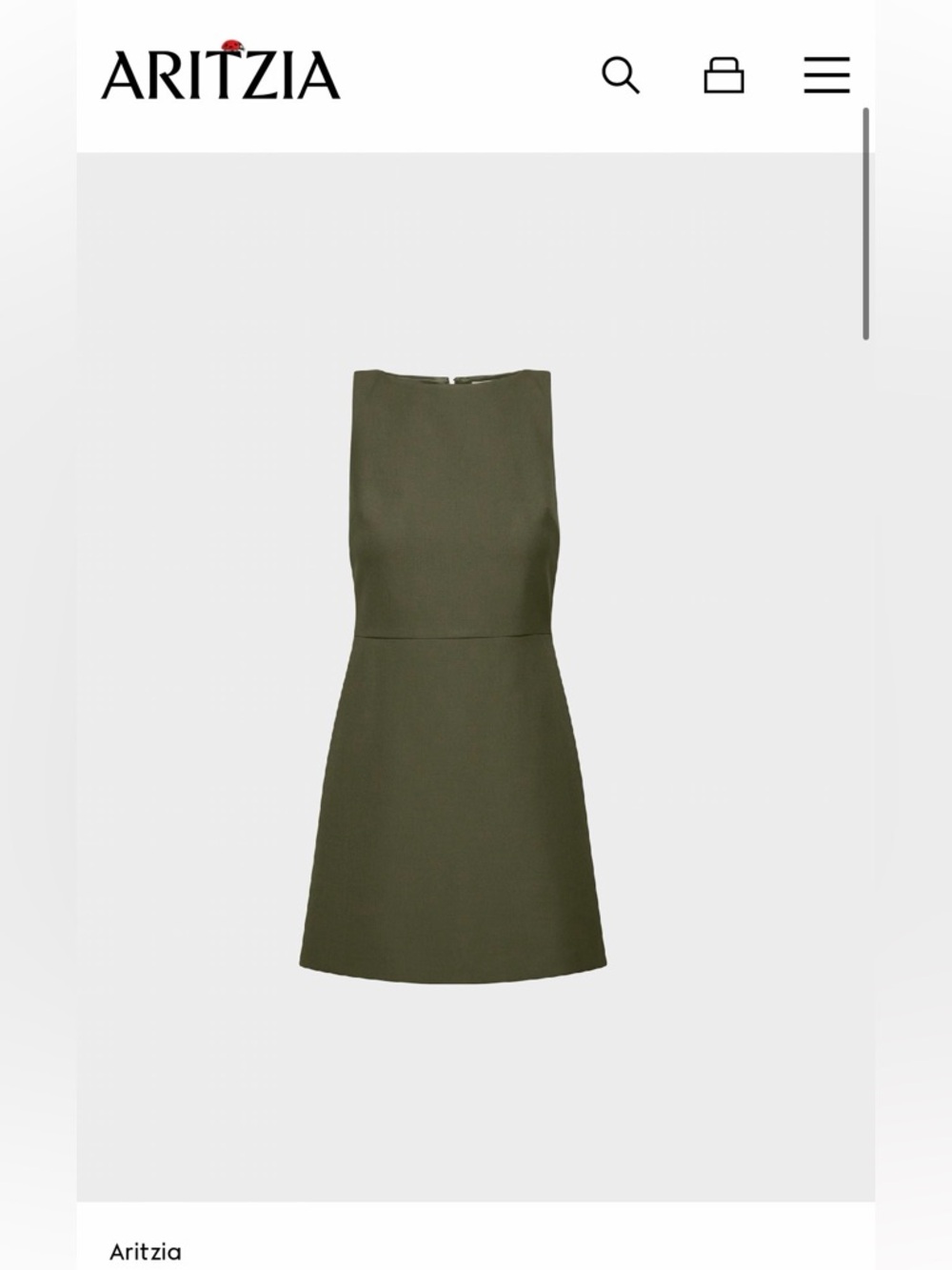 Aritzia Olive Green Sleeveless Mini Dress